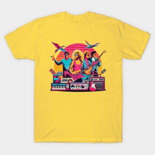 80s Retro Style Music Band Design T-Shirt